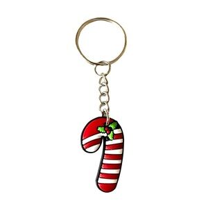 🔴 5 for $10 ONE Holiday Festive Christmas Candy Cane Ring Key Chain